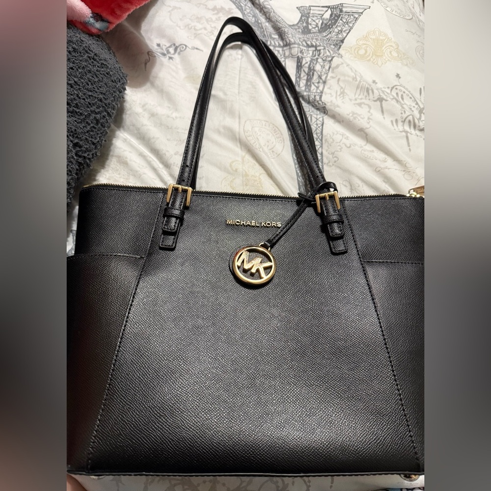 Michael Kors Black Leather Jet Set Tote